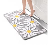 QJHOMO Bathroom Rug Cute Daisy Bath Mat Non-Slip Washable White and Yellow Flower Soft Microfibre Shower Absorbent 60 x 120 cm, (DEJHCX-gray-004)