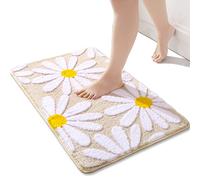QJHOMO Beige Bathroom Rugs Cute Daisy Bath Mat White and Yellow Flower Decor Rug Non Slip Floor Carpet Microfiber Bathmat Super Absorbent Machine Washable Bathtub Mats for Shower (16x24 inch)