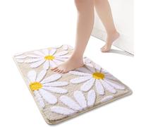 QJHOMO Beige Bathroom Rugs Cute Daisy Bath Mat White and Yellow Flower Decor Rug Non Slip Floor Carpet Microfiber Bathmat Super Absorbent Machine Washable Bathtub Mats for Shower (20x32 inch)