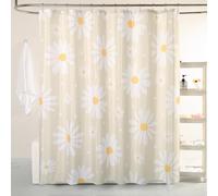 QJHOMO Beige Floral Shower Curtain Set Cute Daisy Cream Bathroom Curtain, Washable Waterproof Fabric Extra Long Shower Curtain with 12 Hooks, Modern Farmhouse Decor Flower Shower Curtains 72x84 inch