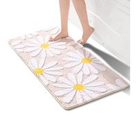 QJHOMO Beige & White Daisy Bath Rug - Soft Microfibre Non-Slip Absorbent Shower Mat 60 x 120 cm (DEJHCX-beige-004)