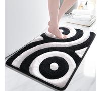 QJHOMO Black and White Cute Bathroom Rugs Non Slip Bath Mat Modern Aesthetic Bathroom Decor, Geometric Striped Bath Rug Fluffy Floor Mats, Thick Microfiber Carpet Machine Washable (18x26 inch)