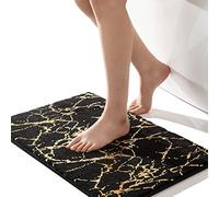QJHOMO Black Bath Mat 40 x 60 cm Bathroom Mat Non Slip Bath Mats Gold Stripes Marble Rug Absorbent Microfiber Bathroom Rug Machine Washable Floor Carpet for Shower, Living Room, Bedroom