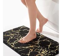 QJHOMO Black Bath Mat 50 x 80 cm Bathroom Mat Non Slip Bath Mats Gold Stripes Marble Rug Absorbent Microfiber Bathroom Rug Machine Washable Floor Carpet for Shower, Living Room, Bedroom