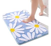 QJHOMO Blue Bath Mat White Flower Rug 40 x 60 cm, Non Slip Bath Mats for Bathroom, Soft Microfiber Bathroom Mat, Machine Washable Rug Durable Bathmat, Super Absorbent Floor Mat for Shower