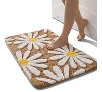 QJHOMO Brown Bathroom Rugs Cute Daisy Bath Mat White and Yellow Flower Decor Rug Non Slip Floor Carpet Microfiber Bathmat Super Absorbent Machine Washable Bathtub Mats for Shower (20x32 inch)