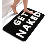 QJHOMO Get Naked Bath Mat Cute Black and White Bathroom Rugs Funny Non Slip Bathtub Decor Mats Super Absorbent Floor Carpet Machine Washable Bahtmat for Tub, Shower, Bedroom (16x24 inch)