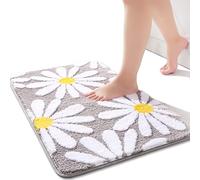 QJHOMO Gray Bathroom Rugs Cute Daisy Bath Mat White and Yellow Flower Decor Rug Non Slip Floor Carpet Microfiber Bathmat Super Absorbent Machine Washable Bathtub Mats for Shower (20x32 inch)