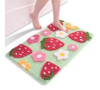 QJHOMO Green Bath Mat Non Slip Bathroom Mats 50 x 80 cm, Cute Strawberry Bathroom Accessories Flower Floor Mat, Thick Soft Microfiber Bathmat Machine Washable Bath Rug Absorbent Carpet for Bedroom
