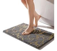 QJHOMO Grey Bath Mat 40 x 60 cm Bathroom Mat Non Slip Bath Mats Gold Stripes Marble Rug Absorbent Microfiber Bathroom Rug Machine Washable Floor Carpet for Shower, Living Room, Bedroom
