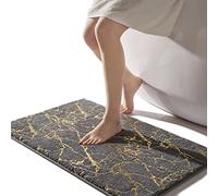 QJHOMO Grey Bath Mat 50 x 80 cm Bathroom Mat Non Slip Bath Mats Gold Stripes Marble Rug Absorbent Microfiber Bathroom Rug Machine Washable Floor Carpet for Shower, Living Room, Bedroom