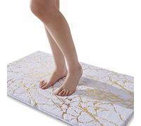 QJHOMO Marble Bathroom Rug White and Gold Decor Bathroom Rugs Non Slip Bath Mat Super Absorbent Microfiber Plush Bathmat Machine Washable Floor Carpet for Tub, Shower, Bedroom (24x36 inch)