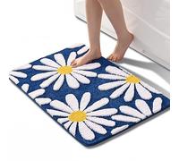 QJHOMO Navy Blue Bathroom Rugs Cute Daisy Bath Mat White and Yellow Flower Decor Rug Non Slip Floor Carpet Microfiber Bathmat Super Absorbent Machine Washable Bathtub Mats for Shower (24x36 inch)