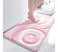 QJHOMO Pink and White Cute Bathroom Rugs Non Slip Bath Mat Modern Aesthetic Bathroom Decor, Geometric Striped Bath Rug Fluffy Floor Mats, Thick Microfiber Carpet Machine Washable (20x32 inch)