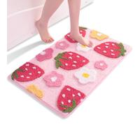 QJHOMO Pink Bath Mat Non Slip Bathroom Mats 45 x 65 cm, Cute Strawberry Bathroom Accessories Flower Floor Mat, Thick Soft Microfiber Bathmat Machine Washable Bath Rug Absorbent Carpet for Bedroom