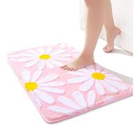 QJHOMO Pink Bath Mat White Flower Rug 50 x 80 cm, Non Slip Bath Mats for Bathroom, Soft Microfiber Bathroom Mat, Machine Washable Rug Durable Bathmat, Super Absorbent Floor Mat for Shower