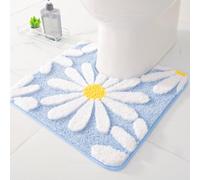QJHOMO Toilet Rugs U Shaped, Blue Toilet Mat Cute Daisy Contour Bath Rug 20"x20", Extra Thick Soft Machine Washable Toilet Carpet, Non Slip Bathroom Floor Mats Super Absorbent Microfiber Bath Rugs
