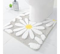 QJHOMO Toilet Rugs U Shaped, Gray Toilet Mat Cute Daisy Contour Bath Rug 20"x20", Extra Thick Soft Machine Washable Toilet Carpet, Non Slip Bathroom Floor Mats Super Absorbent Microfiber Bath Rugs