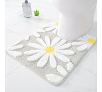 QJHOMO Toilet Rugs U Shaped, Gray Toilet Mat Cute Daisy Contour Bath Rug 20"x24", Extra Thick Soft Machine Washable Toilet Carpet, Non Slip Bathroom Floor Mats Super Absorbent Microfiber Bath Rugs