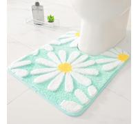 QJHOMO Toilet Rugs U Shaped, Green Toilet Mat Cute Daisy Contour Bath Rug 20"x24", Extra Thick Soft Machine Washable Toilet Carpet, Non Slip Bathroom Floor Mats Super Absorbent Microfiber Bath Rugs
