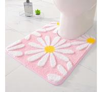 QJHOMO Toilet Rugs U Shaped, Pink Toilet Mat Cute Daisy Contour Bath Rug, Thick Soft Machine Washable Toilet Carpet, Non Slip Bathroom Floor Mats Super Absorbent Microfiber Bath Rugs (20x24 inch)