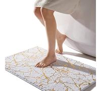 QJHOMO White Bath Mat 50 x 80 cm Bathroom Mat Non Slip Bath Mats Gold Stripes Marble Rug Absorbent Microfiber Bathroom Rug Machine Washable Floor Carpet for Shower, Living Room, Bedroom
