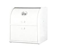 QJHSSM 2-Layer White Bread Bin for the Kitchen, Iron Waterproof and Rust-proof, Bread Storage Containers with Roll Top Lid for Fresh Loaves, Cookies, Pastries, 30×25×33cm