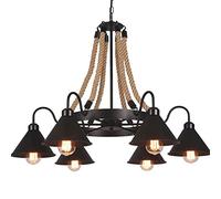 QJHYTEUR Bedside Light,Personality Retro Industrial Style Six Head Chandelier,Industrial Hemp Rope Chandelier,Iron Creative Retro Restaurant Bar Lamps,Adjustable