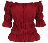 QJIRZB Blouses for Women Off The Shoulder Renaissance Tops Medieval Pirate Shirt Gothic Smocked Boho Short Sleeve (XXL, Wine Red)