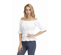 QJIRZB Blouses for Women Off The Shoulder Renaissance Tops Medieval Pirate Shirt Gothic Smocked Boho Short Sleeve (M, White)