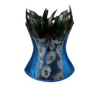 QJIRZB Corsets for Women Overbust Bustiers Top Plus Size Embroidery Sexy Peacock Nobility Feather Burlesque (S, Blue)