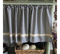 QJIRZB Cotton Red White Plaid Check Lace Rural Farmhouse Half Short Checked Gingham Kitchen Curtain Window Treatment Valance for Small Window (Blue Plaid, 130cm (Width) * 80cm (Height))