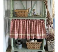 QJIRZB Cotton Red White Plaid Check Lace Rural Farmhouse Half Short Checked Gingham Kitchen Curtain Window Treatment Valance for Small Window (Red Plaid, 130cm (Width) * 40cm (Height))