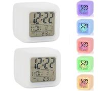 QJIRZB LED Alarm Clock Bedside 7 Colors Adjustable LED Display Digital Clock Kids Alarm Clock Super Silent Night Clock with Snooze Function Night Lights Temperature Time Date (2pcs White)