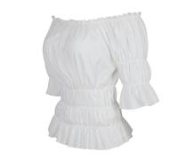 QJIRZB Women's Blouses & Shirts Off The Shoulder Medieval Renaissance Top Pirate Gothic Short Sleeve Summer Plus Size Ladies (M, White)