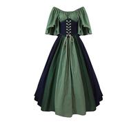 QJIRZB Women's Medieval Renaissance Dress with Corset - 18th Century Irish Peasant Style Overdress | Halloween Cosplay Costume (#04 Green, 4XL)