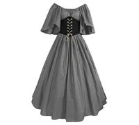 QJIRZB Women's Medieval Renaissance Dress with Corset - 18th Century Irish Peasant Style Overdress | Halloween Cosplay Costume (#03 Grey, XXL)