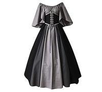 QJIRZB Women's Medieval Renaissance Dress with Corset - 18th Century Irish Peasant Style Overdress | Halloween Cosplay Costume (#04 Black, XXL)