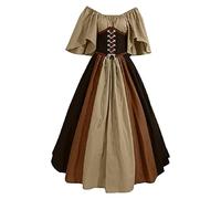 QJIRZB Women's Medieval Renaissance Dress with Corset - 18th Century Irish Peasant Style Overdress | Halloween Cosplay Costume (#01 Kahki, 4XL)