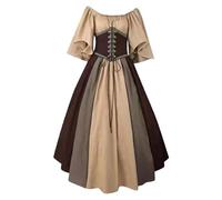 QJIRZB Women's Medieval Renaissance Dress with Corset - 18th Century Irish Peasant Style Overdress | Halloween Cosplay Costume (#03 Brown, M)