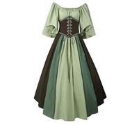 QJIRZB Women's Medieval Renaissance Dress with Corset - 18th Century Irish Peasant Style Overdress | Halloween Cosplay Costume (#02 Light Green, 5XL)