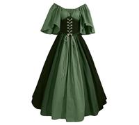 QJIRZB Women's Medieval Renaissance Dress with Corset - 18th Century Irish Peasant Style Overdress | Halloween Cosplay Costume (#02 Green, 3XL)