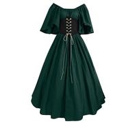 QJIRZB Women's Medieval Renaissance Dress with Corset - 18th Century Irish Peasant Style Overdress | Halloween Cosplay Costume (#03 Green, 4XL)