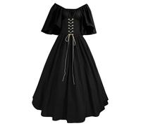 QJIRZB Women's Medieval Renaissance Dress with Corset - 18th Century Irish Peasant Style Overdress | Halloween Cosplay Costume (#03 Black, 5XL)