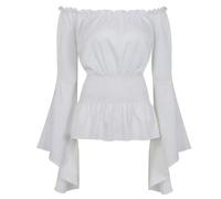 QJIRZB Womens Renaissance Tops Medieval Long Sleeve Off The Shoulder Pirate Shirt Gothic Peasant Blouse Smocked Boho (XS, White)