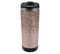 Qjjinxior 13oz/380ml Stainless Steel Insulated Travel Coffee Cup, Blush Pink Rose Gold Glitter Travel Mug with Leakproof Lid, Non-Slip Bottom