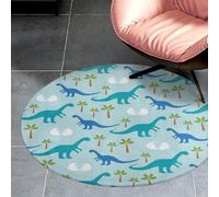 Qjjinxior 80 * 80cm Flannel Small Round Rug, Cute Anime Dinosaurs Floor Mat, Non Slip Rugs for Bedroom, Living Room, Decor