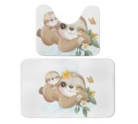 Qjjinxior Bathroom Mat, Adorable Little Sloth Bath Mats Set of 2, Absorbent Soft 1 Bathtub Rug And 1 U Shape Toilet Mat