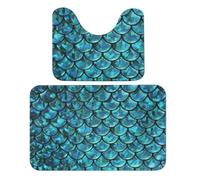 Qjjinxior Bathroom Mat, Aquamarine Scales Bath Mats Set of 2, Absorbent Soft 1 Bathtub Rug And 1 U Shape Toilet Mat