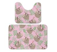 Qjjinxior Bathroom Mat, Cute Sloth Bath Mats Set of 2, Absorbent Soft 1 Bathtub Rug And 1 U Shape Toilet Mat
